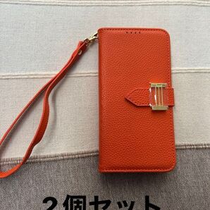 スマホケース オレンジ ストラップ付き