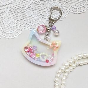 にじいろ あにまる * ねこ シャカシャカキーホルダー ハンドメイド