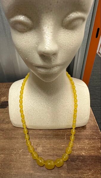 イエローアンバー 琥珀 ロングネックレス 美品