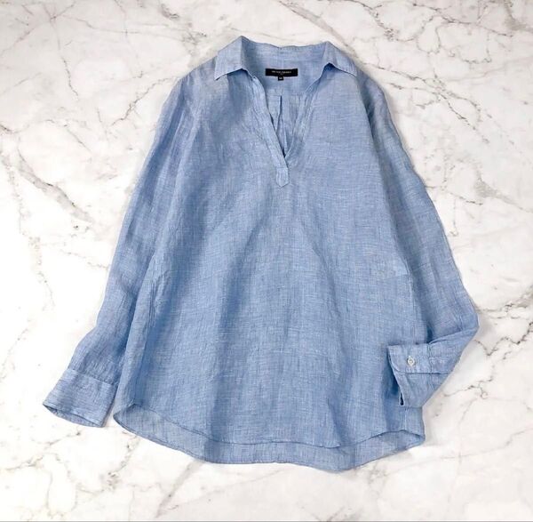 UNITED ARROWS ブラウス 麻 ライトブルー 38 M