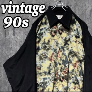 90s ヴィンテージ デザインシャツ 長袖 総柄 アート ビッグシルエット