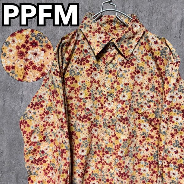 PPFM メンズ 花柄 フラワープリント デザインシャツ 長袖 アート レトロ