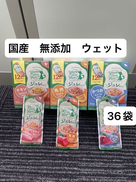 ヤムヤムヤム ジュレ チキン 馬肉 かつお 国産 無添加 36袋 食いつき◎ 犬 ウェット パウチ