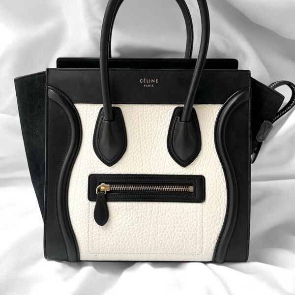 セリーヌ ラゲージ マイクロショッパー ハンドバッグ レザー ブラック ホワイト CELINE バッグ ラゲージマイクロショッパー