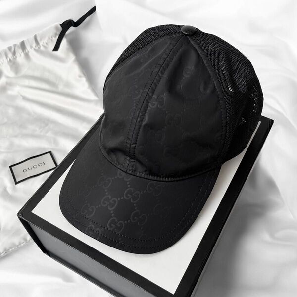 美品 グッチ GG メッシュ キャップ ブラック 帽子 L 59 GUCCI