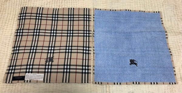 難あり 新品 バーバリー ★ウォッシュタオル 2枚セット ★2WAY Burberry ノバチェック ブルー ゲストタオル