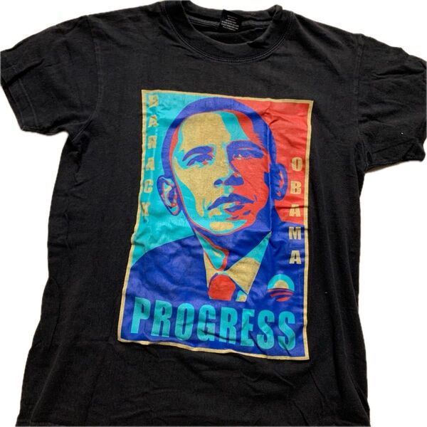 Barack Obama Progress Tシャツ 黒 S 古着 アメリカ古着 オバマ大統領 半袖
