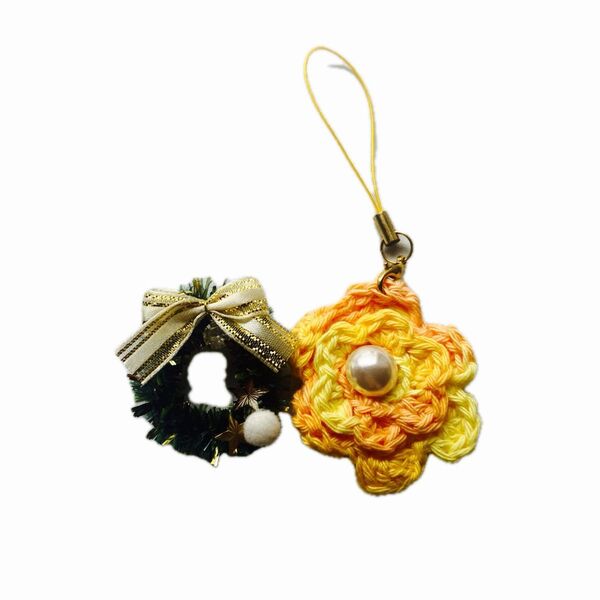 【ハンドメイド】クリスマスツリー フラワー ストラップ ブローチ キーホルダー チャーム バッグチャーム アクセサリー 雑貨 花