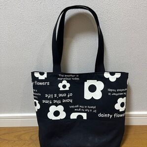 ハンドメイド トートバッグ 英字とデイジー