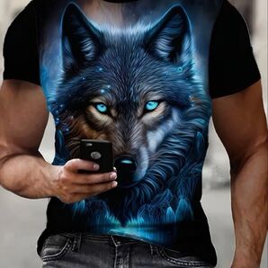 【新品】オオカミ 狼 Tシャツ メンズ 半袖 夏服 3D アニマル 動物 かっこいい Lサイズ