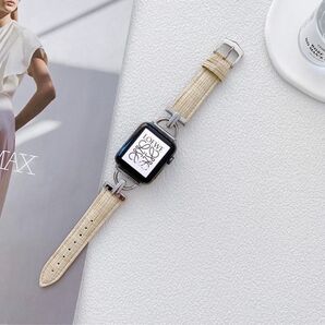 新品 Apple Watch フェイクレザー バンド42/44/45mm クリーム アップルウォッチ