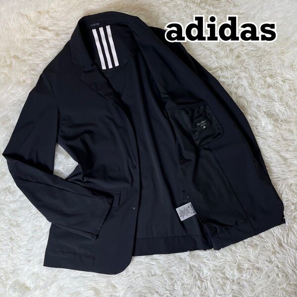 adidas テーラードジャケット ストレッチ ネイビー トラベルジャケット