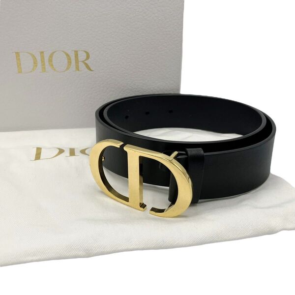 クリスチャンディオール ChristianDior ベルト 75 30モンテーニュ CDロゴ ゴールドバックル レザー ブラック
