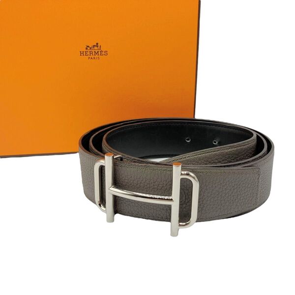 エルメス HERMES ロワイヤル 110 コンスタンス ベルト Hロゴ シルバーバックル グレー ブラック リバーシブル