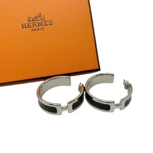 エルメス HERMES オランプ ピアス ブラック リザード フープピアス シルバー