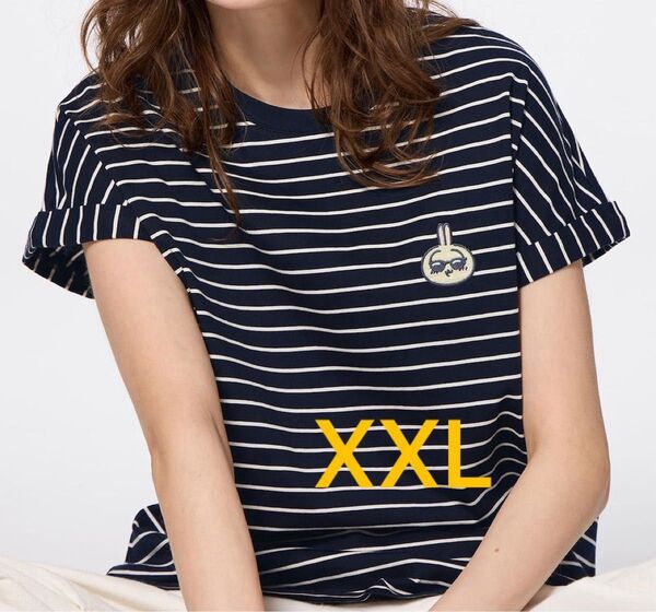 〈XXLサイズ〉GU ちいかわ Tシャツ うさぎ 刺繍 ボーダー コラボ ネイビー 3L 新品 半袖 ジーユー gu 限定サイズ