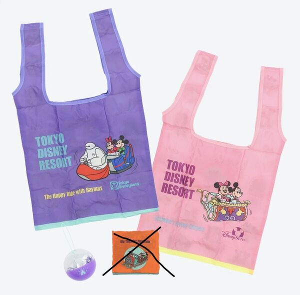 【2種セット】ディズニー カプセルトイ エコバッグ ベイマックス 紫 ベイマックスのハッピーライド ディズニーシー ピンク