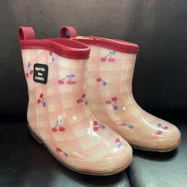 アプレレクール レインブーツ 長靴 さんらんぼ ピンク チェック柄 可愛い 16cm キッズ こども 通園 雨具 保育園 幼稚園
