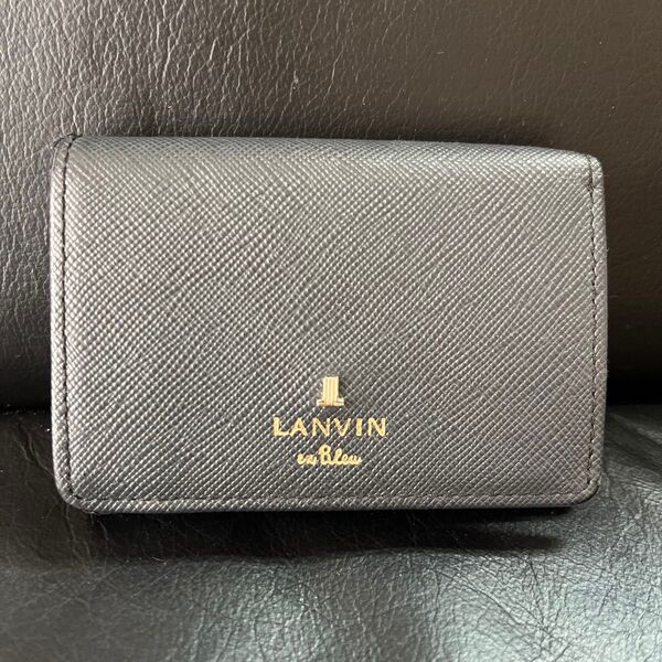 LANVIN レザー 財布 ランバンオンブルー 三つ折り財布 リュクサンブール カードケース ダークネイビー 上品 コンパクト