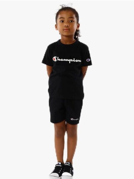 チャンピオン champion Tシャツ スクリプトロゴ キッズ 半袖 丸首 綿100% 黒