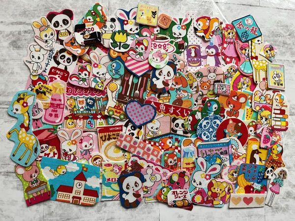 ハンドメイド布シール100枚☆昭和レトロアニマル☆ときめきフレンズ☆はいから横丁横町☆ハニーチューンなど