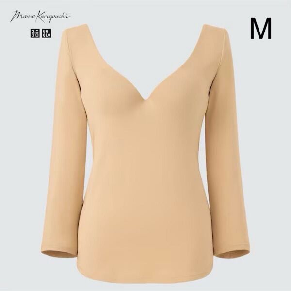 UNIQLO ユニクロ Mame マメ エアリズム コットン ブラ Tシャツ 7分袖 ベージュ M 洗える