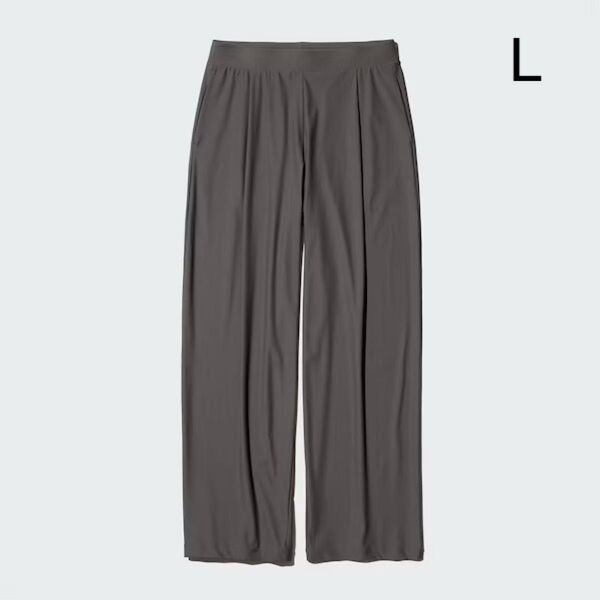 UNIQLO ユニクロ ウルトラストレッチ エアリズム ワイドパンツ (丈短め) グレー L 洗える 美品