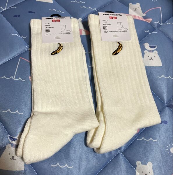 カウズ ウォーホル × ユニクロ 靴下 ソックス 2足◆白 コラボ UNIQLO 25〜27㎝