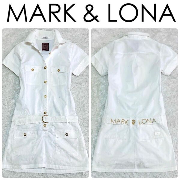 MARK&LONA ゴルフ 半袖 ワンピース シアサッカー ホワイト S ゴルフウェア
