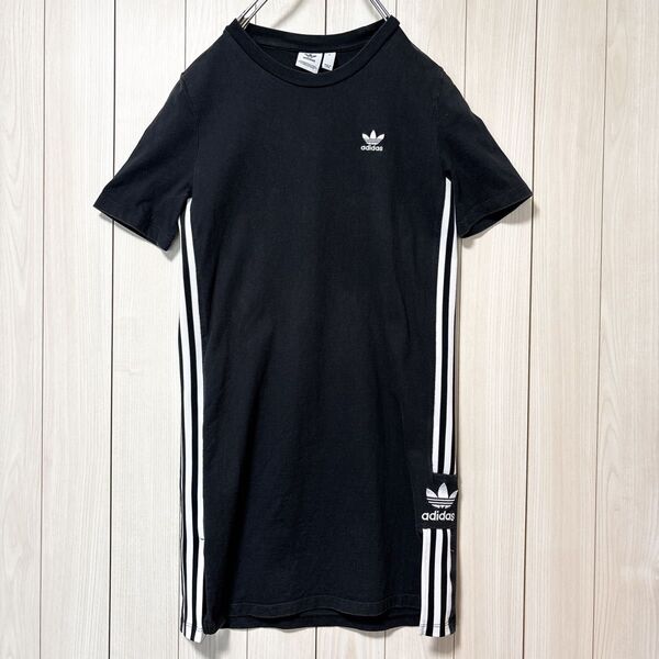 アディダス オリジナルス adidas ワンピース 半袖 トレフォイル 刺繍ロゴ スリーライン レディース Sブラック