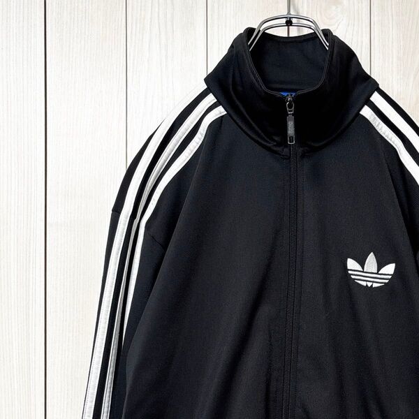美品 アディダス オリジナルス adidas トラックジャケット 刺繍ロゴ トレフォイル ジャージ メンズ XL ブラック