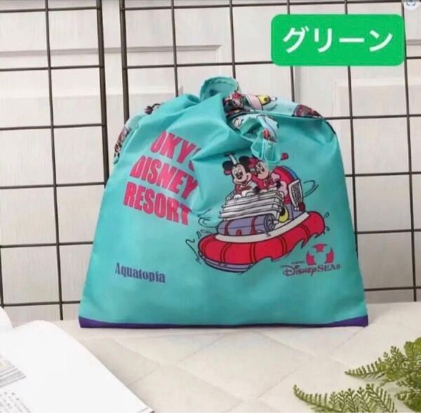 新品 グリーン 単品 ディズニーランド限定 カプセルトイ レトロ柄 エコバッグ ガチャガチャ ガチャ