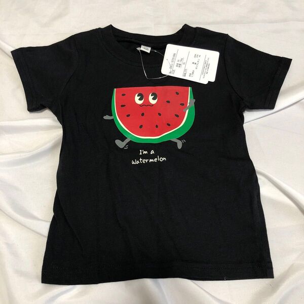 tシャツ 半袖 カットソー 黒 ブラック スイカ プリント 80 90 95 タグ付き 春 夏 秋 子ども キッズ 綿100