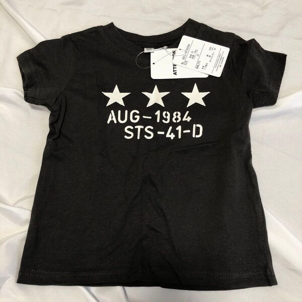 tシャツ 半袖 カットソー 黒 ブラック 80 90 95 タグ付き 春 夏 秋 子ども キッズ 男の子 女の子 ロゴ プリント