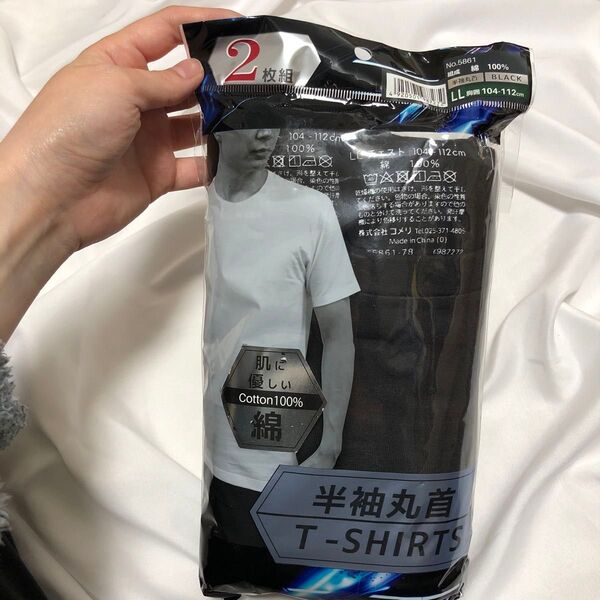 tシャツ 黒 ブラック 半袖 丸首 綿100 カットソー 2枚 セット まとめ LL 無地 シンプル メンズ インナー 春 夏 秋