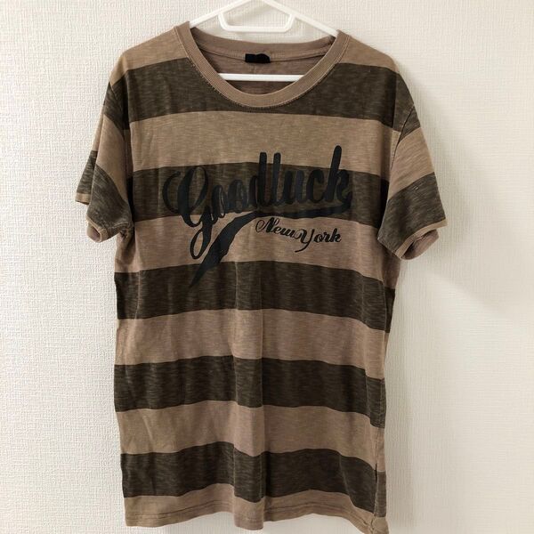 半袖 tシャツ 半袖tシャツ カットソー ブラウン ボーダーロゴ かっこいい L サイズ