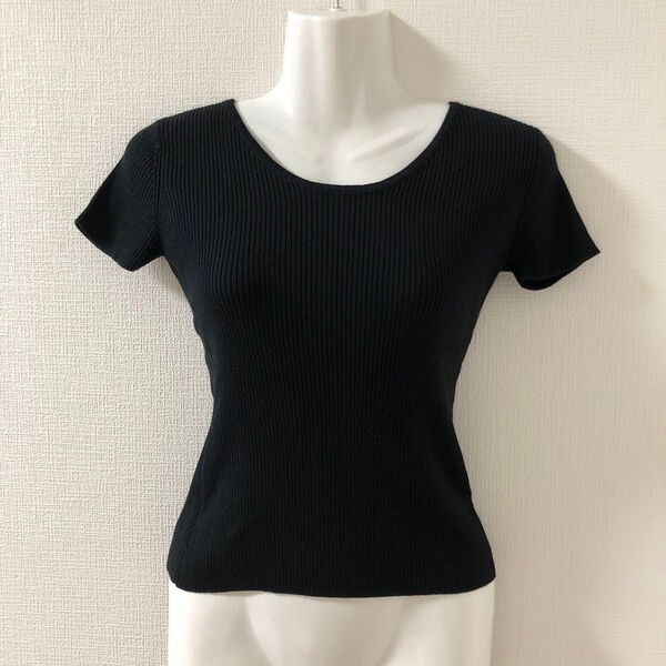 半袖 tシャツ カットソー ニット サマーニット 春 夏 秋 冬 黒 ブラック リブ セクシー 色気 L M
