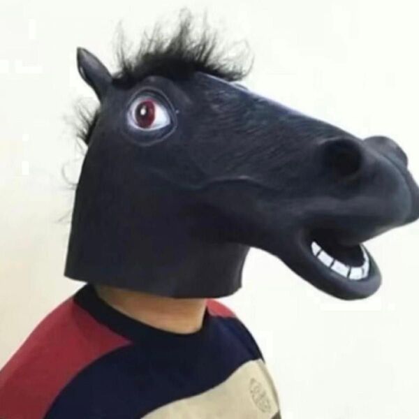 馬かぶりもの 馬マスク 黒 コスプレ お面 アニマル 被り物 余興 馬 仮装