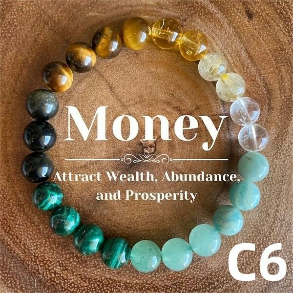 天然石 パワーストーン MONEY 調節可能な伸縮性 4種石 ブレスレット