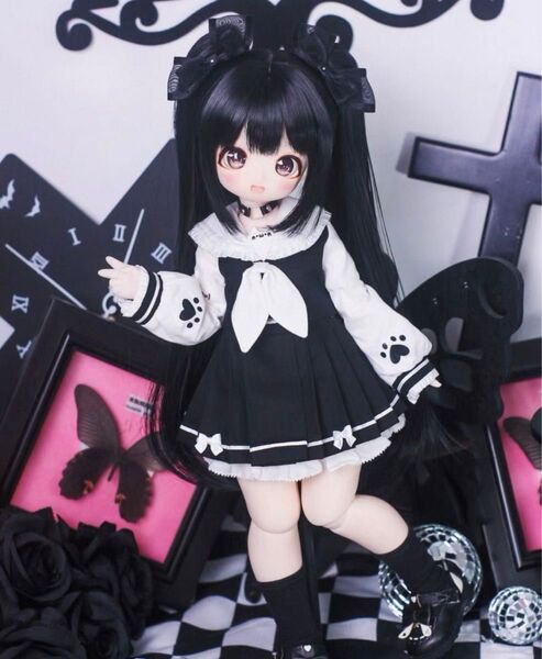1/4サイズ ねこちゃん腕章 セーラー服 ブラック アウトフィット チョーカー
