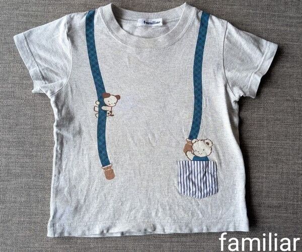 familiar ファミリア だまし絵 サスペンダー ファミちゃん Tシャツ 半袖 カットソー 110 チェック XB