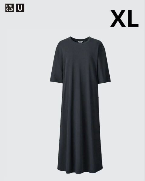 UNIQLO クレープコットンスナップワンピース 半袖 XL ブラック