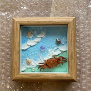 ハンドメイド立体アート・海の風景 クラブと貝殻