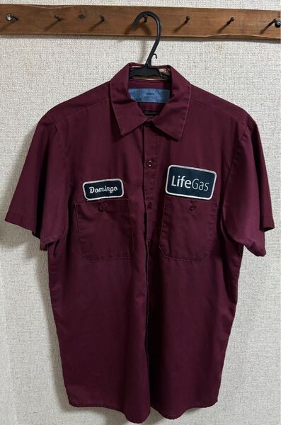 RED KAP ワークシャツ 半袖 ワッペン M エンジ レッドキャップ