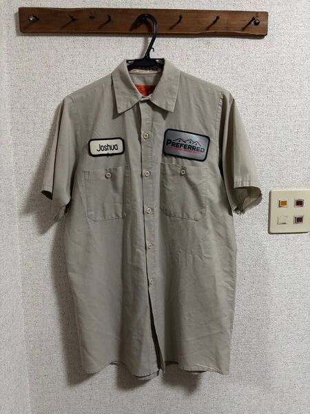 RED KAP ワークシャツ 半袖 ベージュ ワッペン