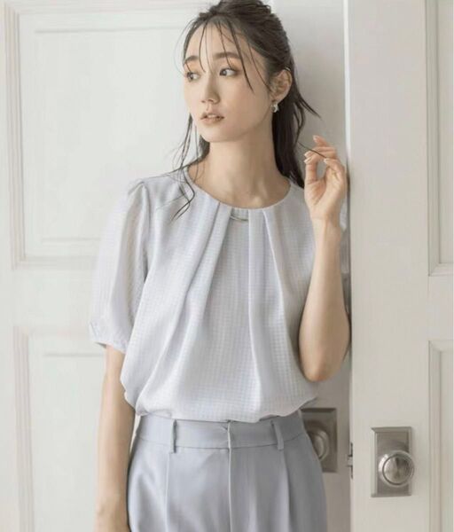 新品 anysis 【吸水速乾・UVケア・接触冷感】コンフォートジャージーブラウス ライトブルー