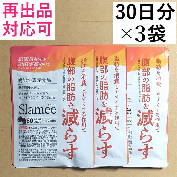 【3袋】Slamee スラミー お腹の脂肪 皮下脂肪を減らす 30日分×3袋(90日分) ダイエット