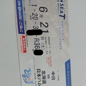 中日ドラゴンズvs日本ハム 6/21(土) 1塁側内野席チケット 1枚
