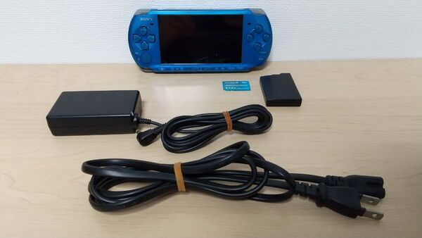 SONY PSP-3000 バイブラント・ブルー 完動品 充電器 & 純正バッテリー & メモステ2GB 付属