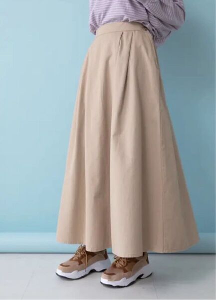 アースミュージックアンドエコロジー COTTON USAチノスカート ベージュ